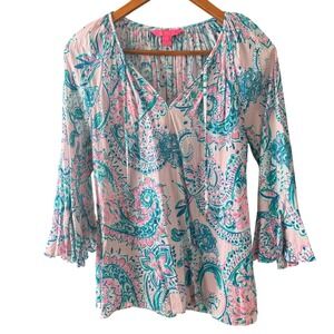 Lilly Pulitzer Willa Flounce Sleeve Top Women's Size Small